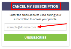 Form to cancel a subscription