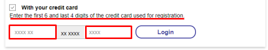 Log in with a credit card number
