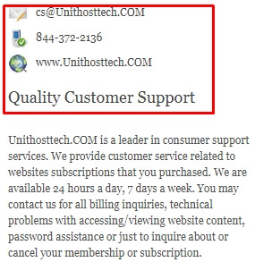 Image of the contact info of the customer support