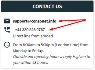 Image of the customer support contact information