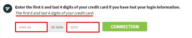 Log in by using your credit card number